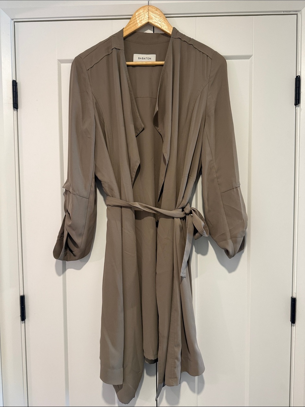 Babaton Taupe Brown Wrap Trench with Self-Tie